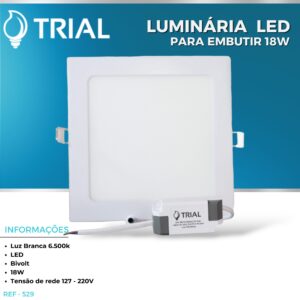 Luminária LED Embutir 18w 6500K Qua.