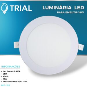 Luminária LED Embutir 18W 6500K Redonda