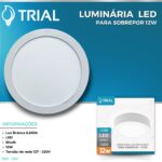 Luminária LED Sobrepor 12W 6500K Redondo